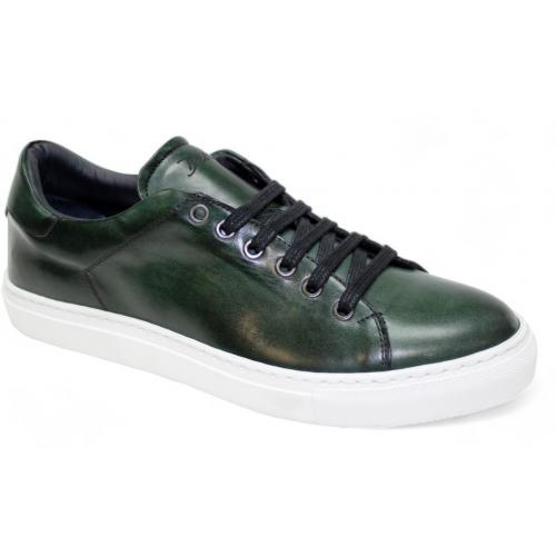 Duca Di Matiste "Monza" Green Genuine Italian Calf Leather Sneakers.